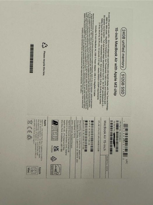 MacBook Air 15 M3 24GB 512GB Starlight box + invoice warranty 10.2026