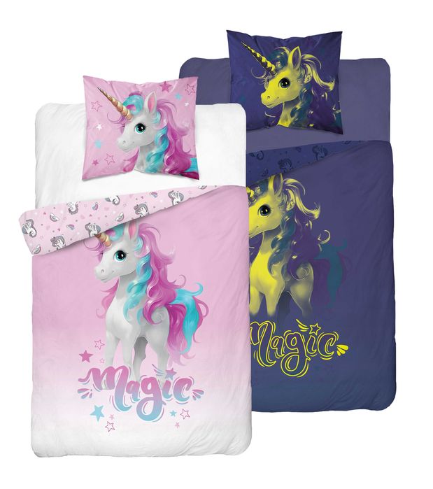 Pościel bawełniana świecąca 160x200 Jednorożec Konik