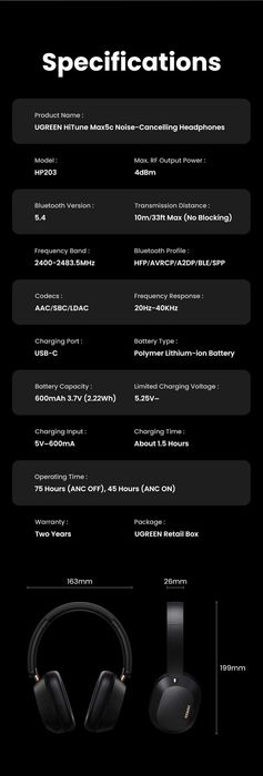 UGREEN HiTune Max5c. Бездротові навушники (Blue, White BT 5.4 LDAC)