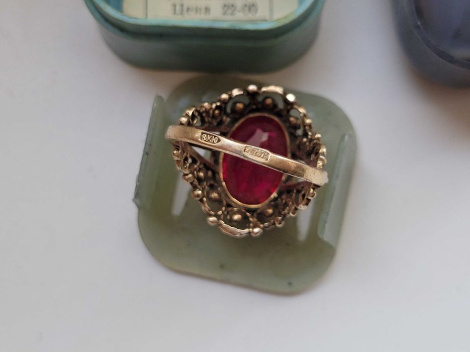 Винтажное кольцо серебро 875 позолота проба 8ХЮ камень турмалин