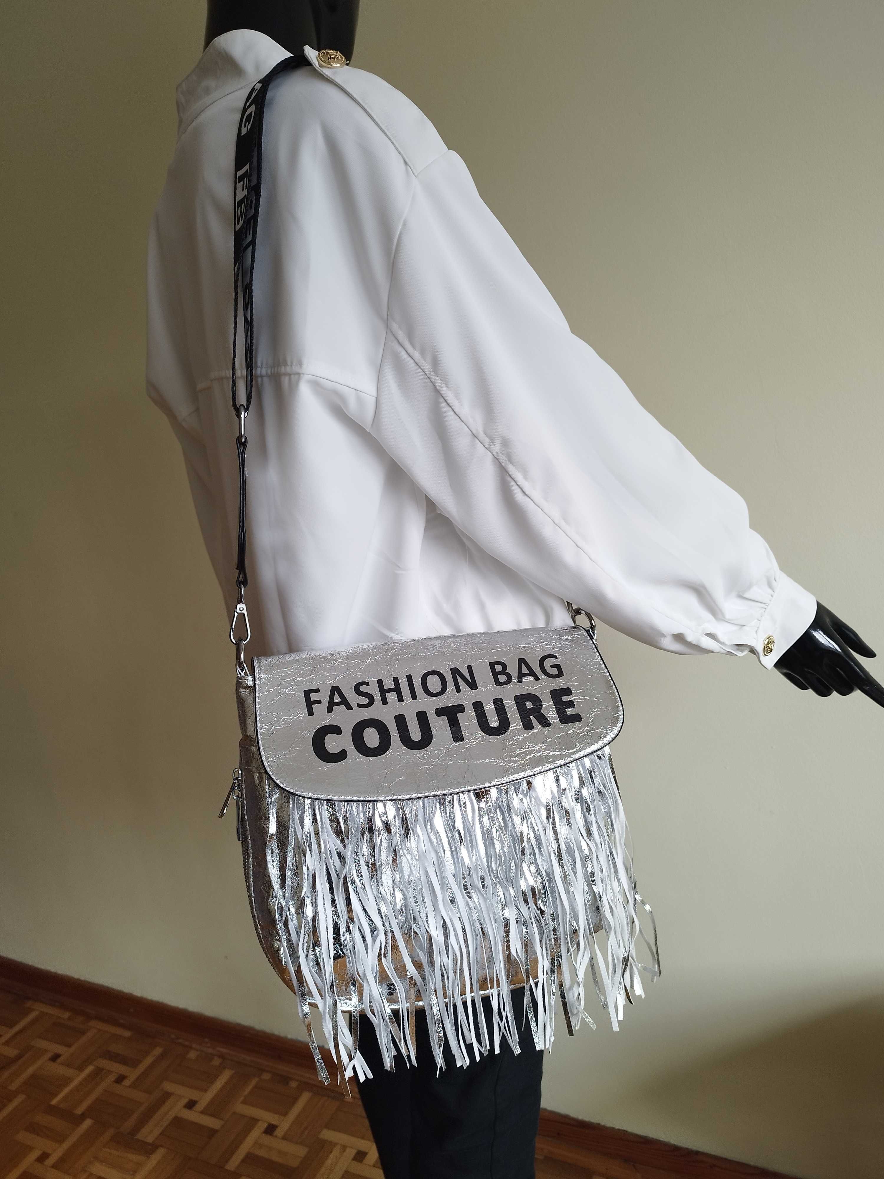 %_Fashion Couture_torebka / listonoszka_BOHO_frędzle - srebrna