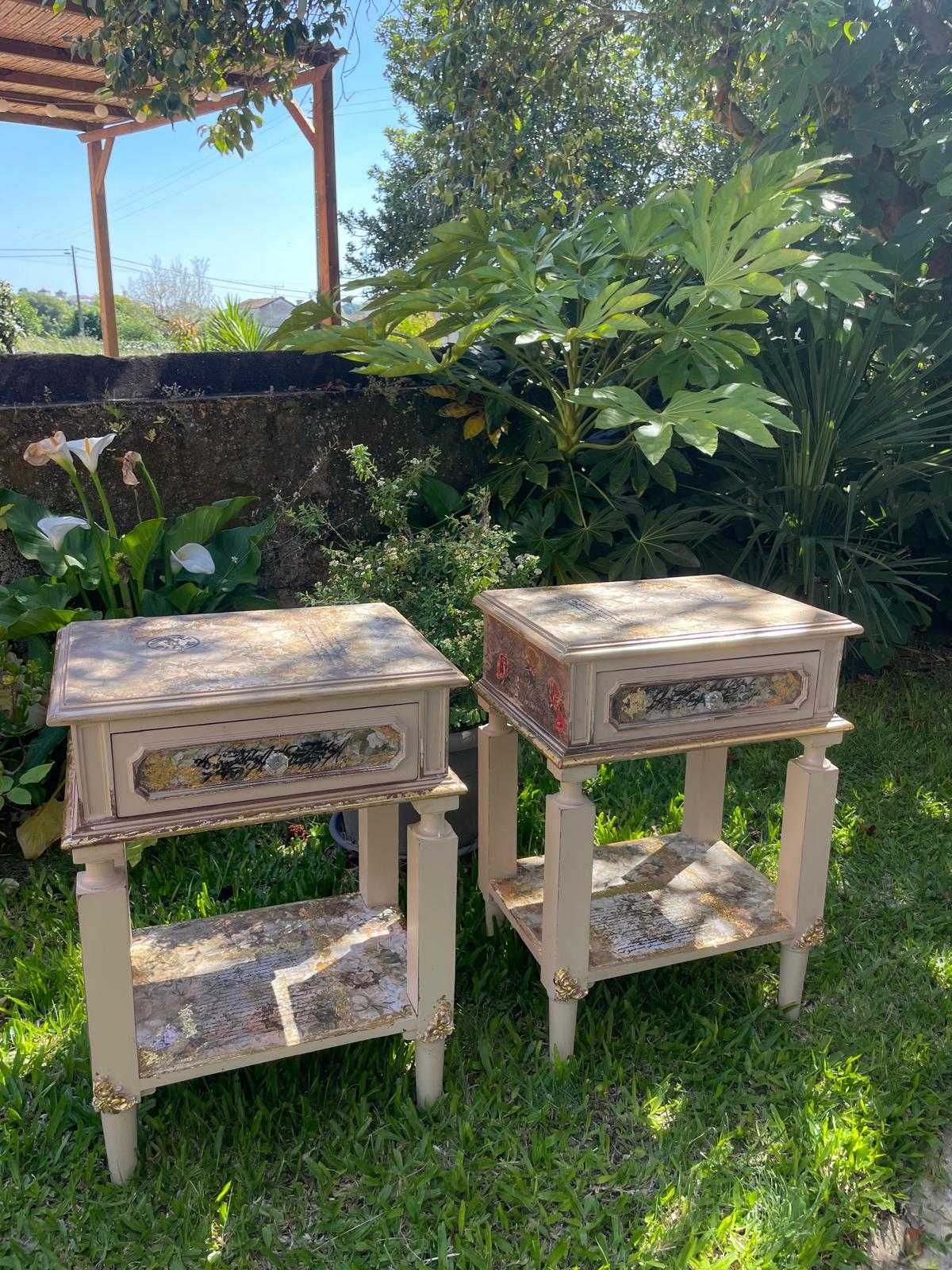 Lindas mesinhas de cabeceira restauradas com arte