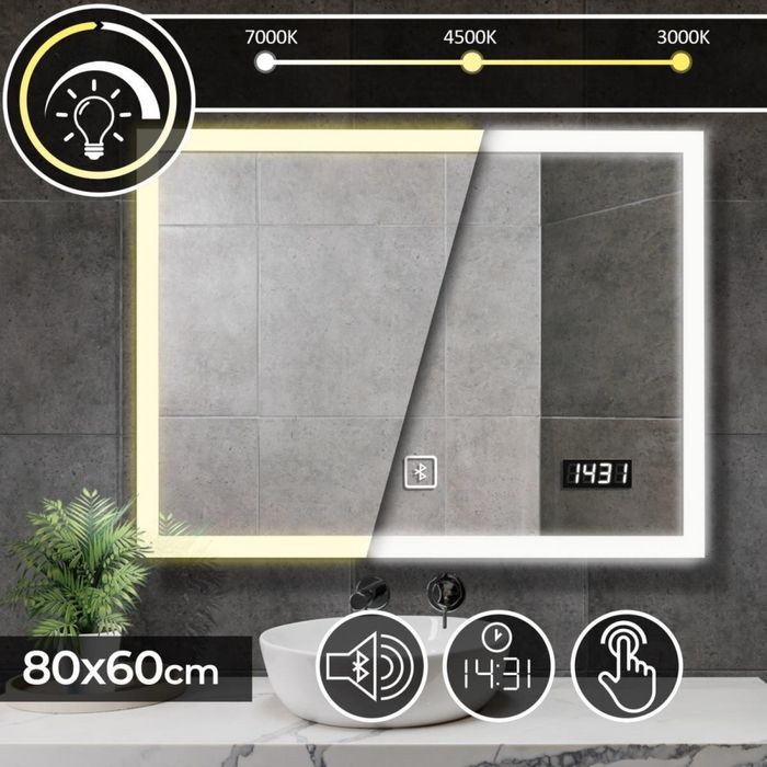 Lustro 80x60 cm łazienkowe wiszące ścienne z oświetleniem LED