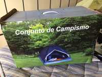 Conjunto de campismo (tenda, 2 sacos cama)