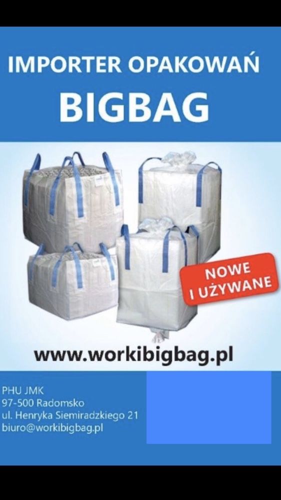 Worki Big Bag Bagi 95/95/160 BigBag 1500kg Najmocniejsze BigBagi w PL