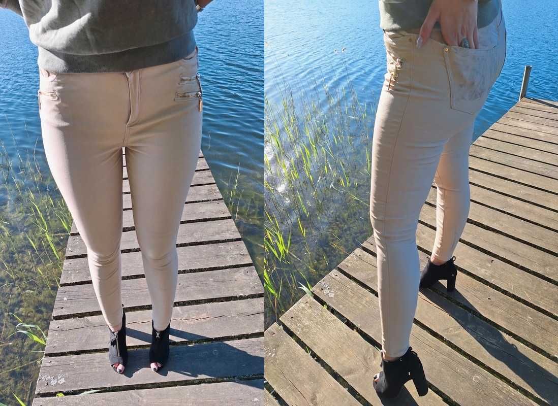 Beżowe woskowane spodnie skinny MOHITO M/38/10