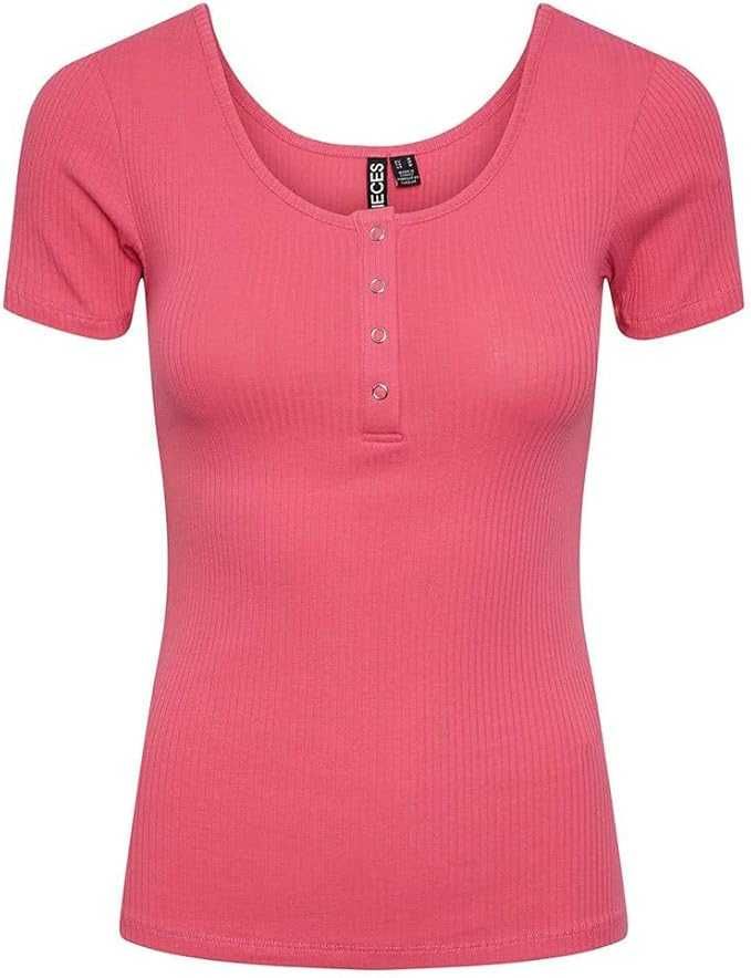T-Shirt PIECES PCKITTE SS Top Noos BC Krótki Rękaw Prążkowany Różowy M