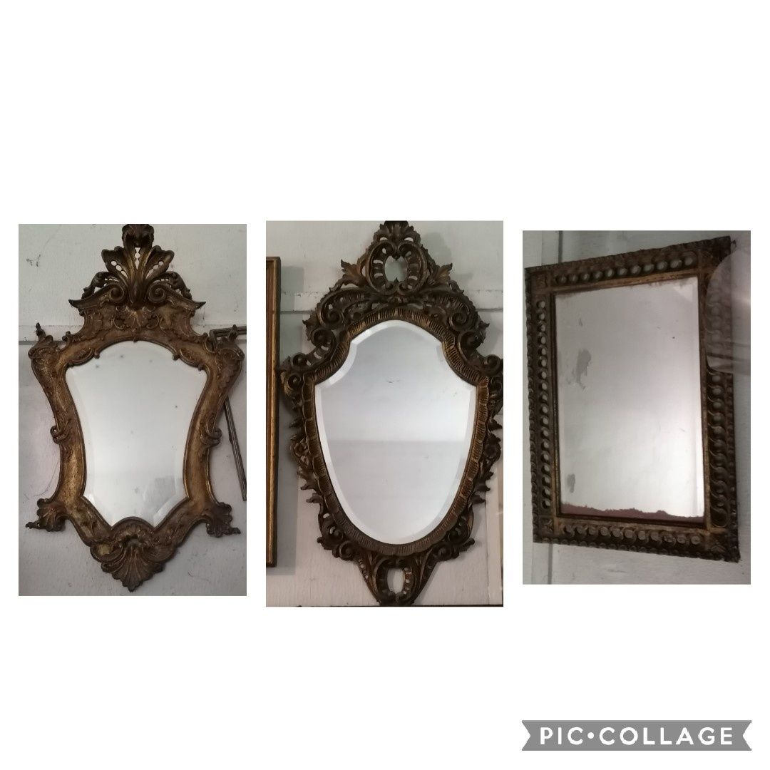 3 espelhos antigos dourados