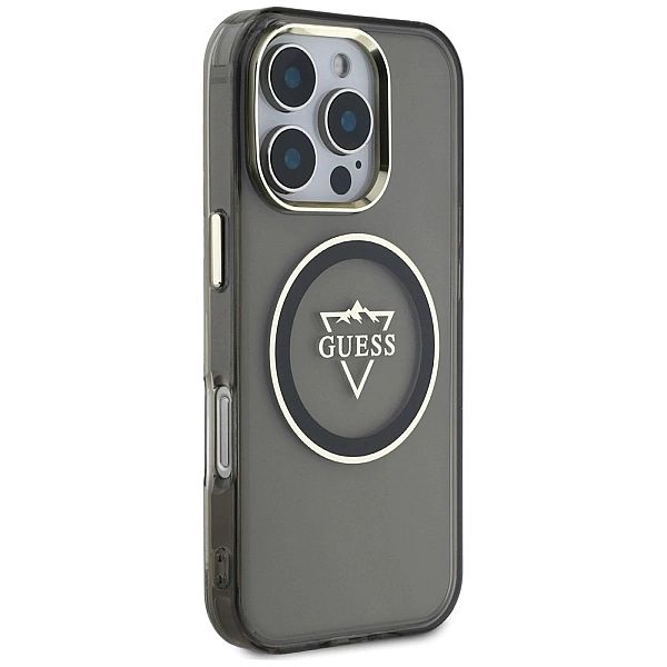Etui Guess IML Metal Mountain Logo MagSafe na iPhone 16 Pro - czarny