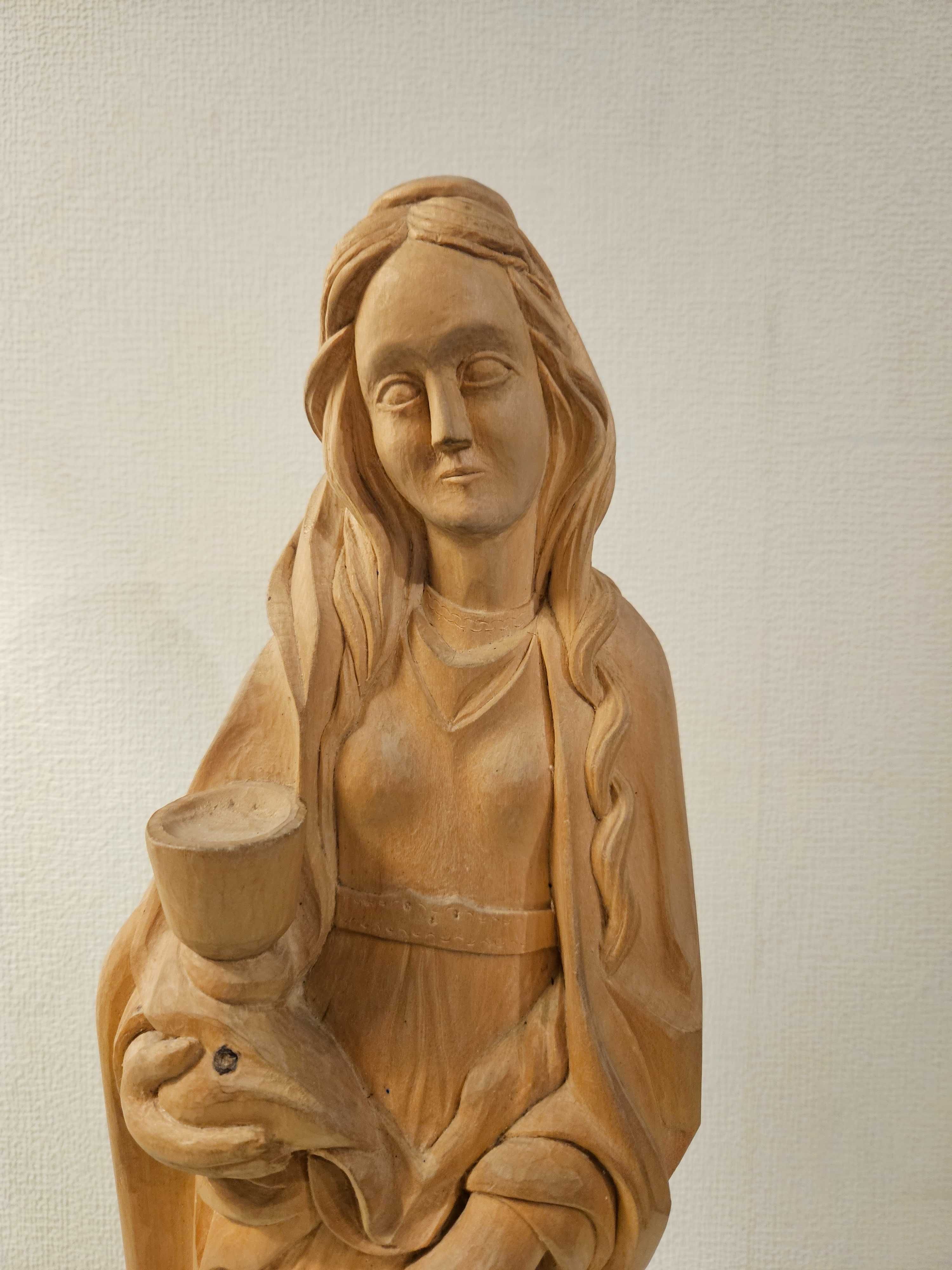 Stara bardzo piękna drewniana ręcznie wykonana figurka Madonny