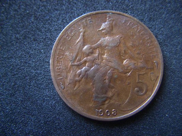 Stare monety 5 centymów 1908 Francja
