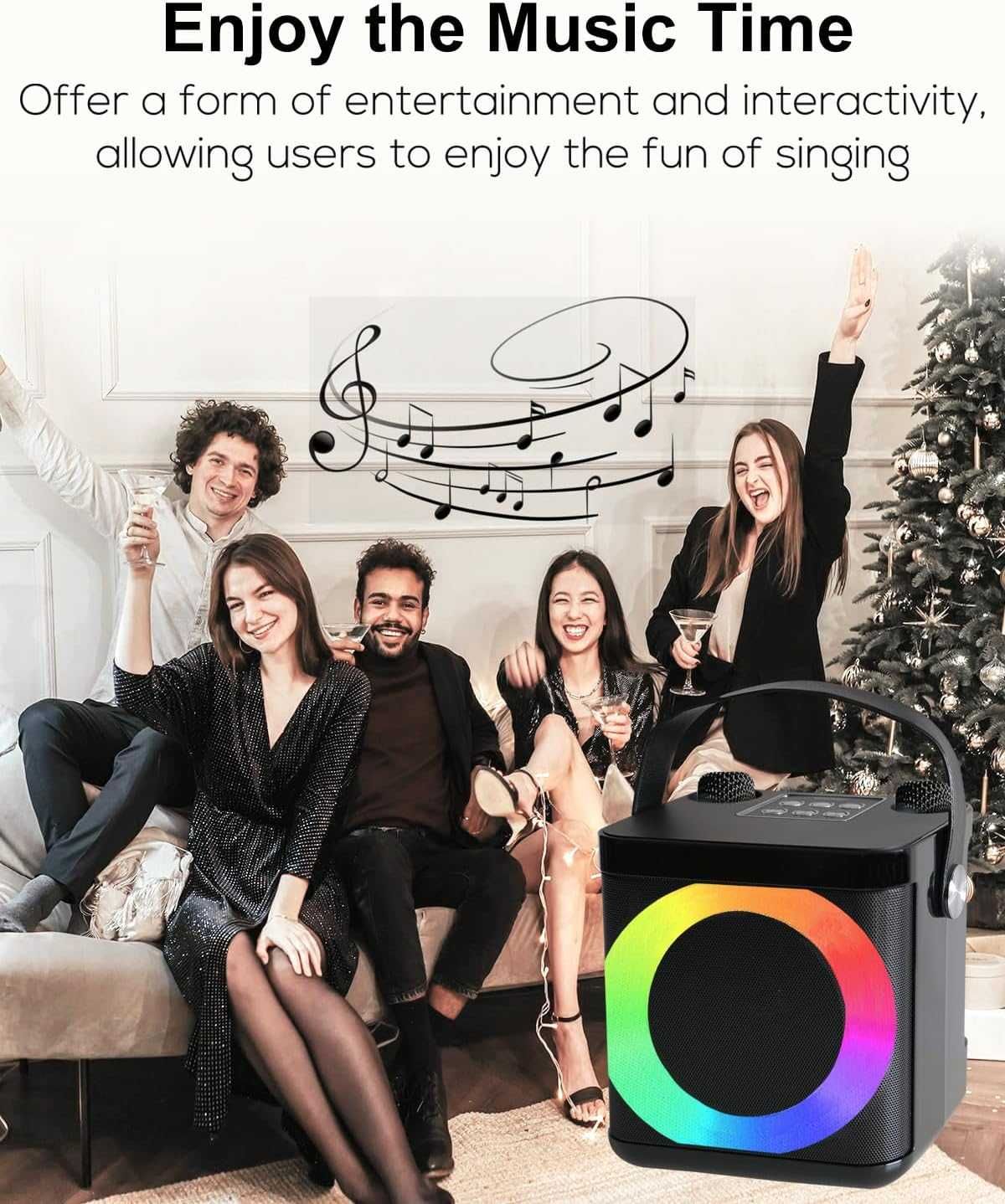 Zestaw karaoke z 2 bezprzewodowymi mikrofonami przenośny Bluetooth