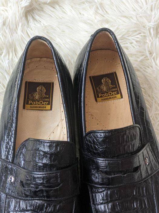 Лофери Pab Der шкіряні туфлі чоловічі зі шкіри крокодила чорні люкс