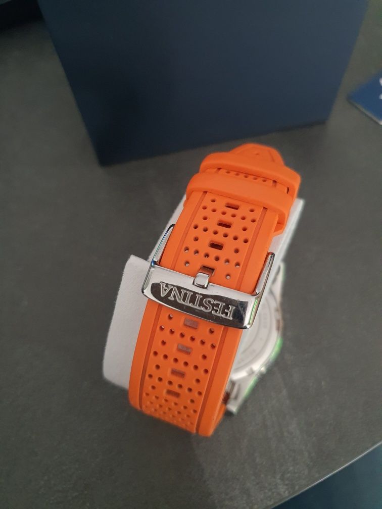 Męski zegarek FESTINA F20330/4 z pudełkiem, pasek pomarańczowy