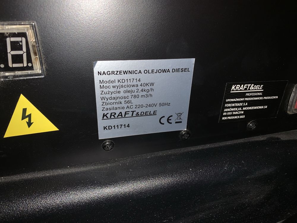 Nagrzewnica olejowa Diesel Kraft&Dele 40kW - odprowadzenie spalin
