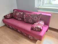 Kanapa, sofa rozkładana+ fotel różowy kpl