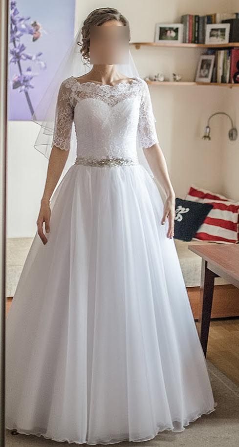 suknia ślubna księżniczka gorsetowa z halką 34 S/XS bolerko koronkowe