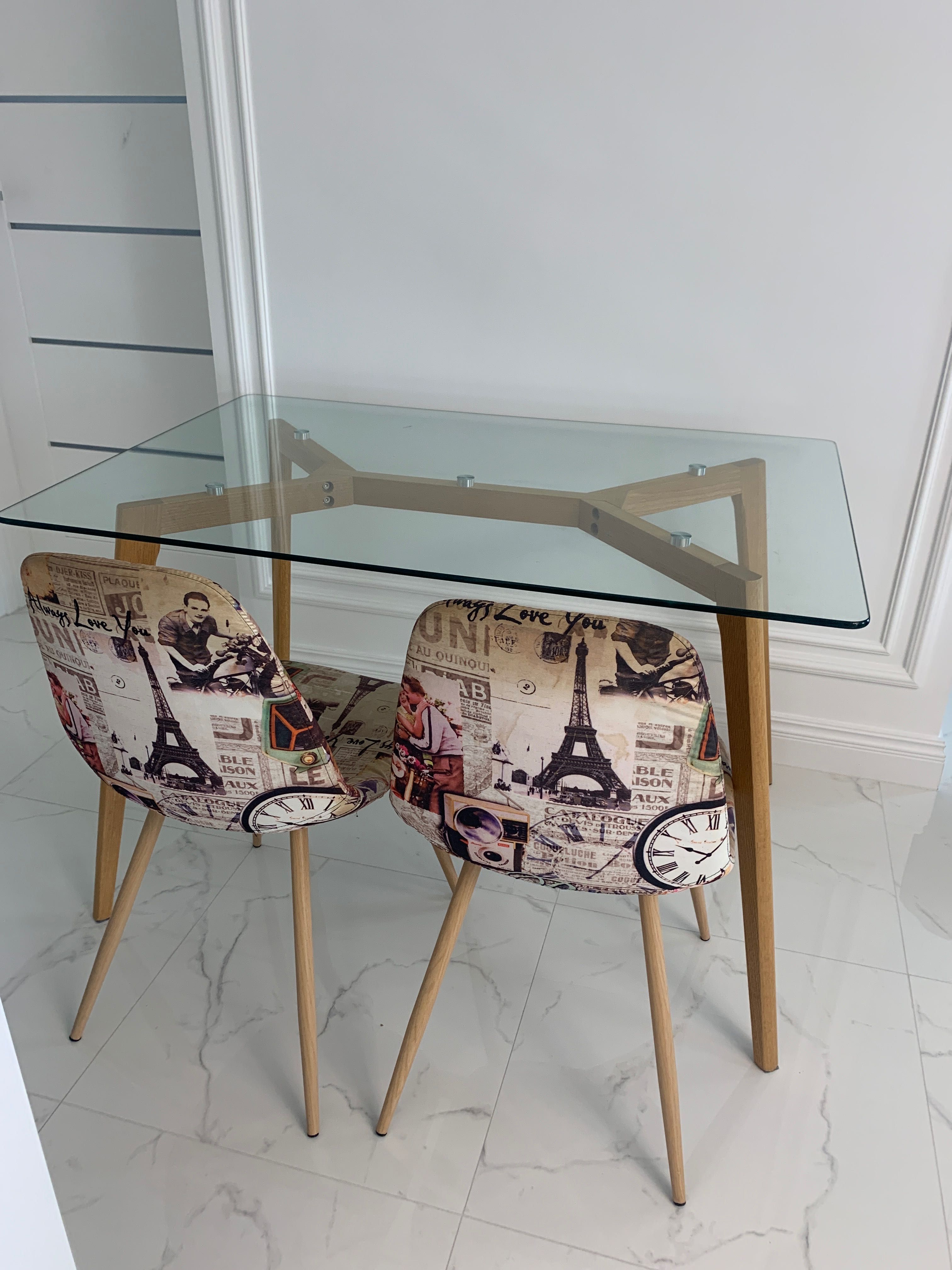 Stół szklany blat 120/80 cm i dwa krzesła