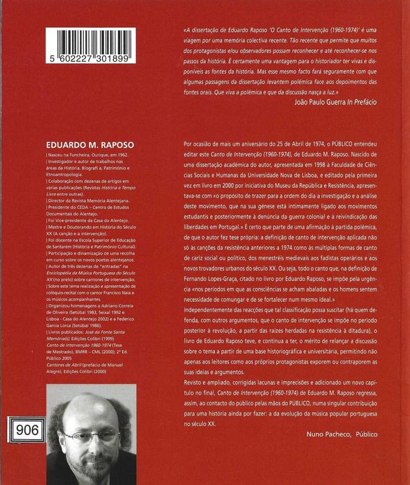 Eduardo M. Barroso	- - -		Canto de Intervenção- 1960- - - 1974	-	Livro