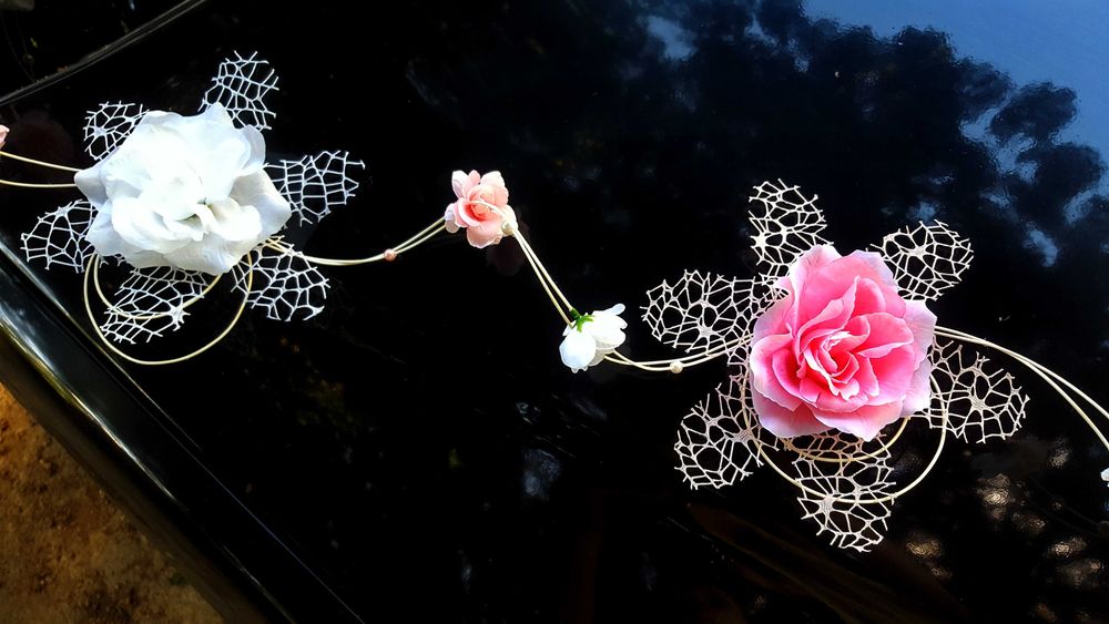 Piękna Dekoracja auta Ozdoba samochodu Ślubnego Wesele Serca Koronka