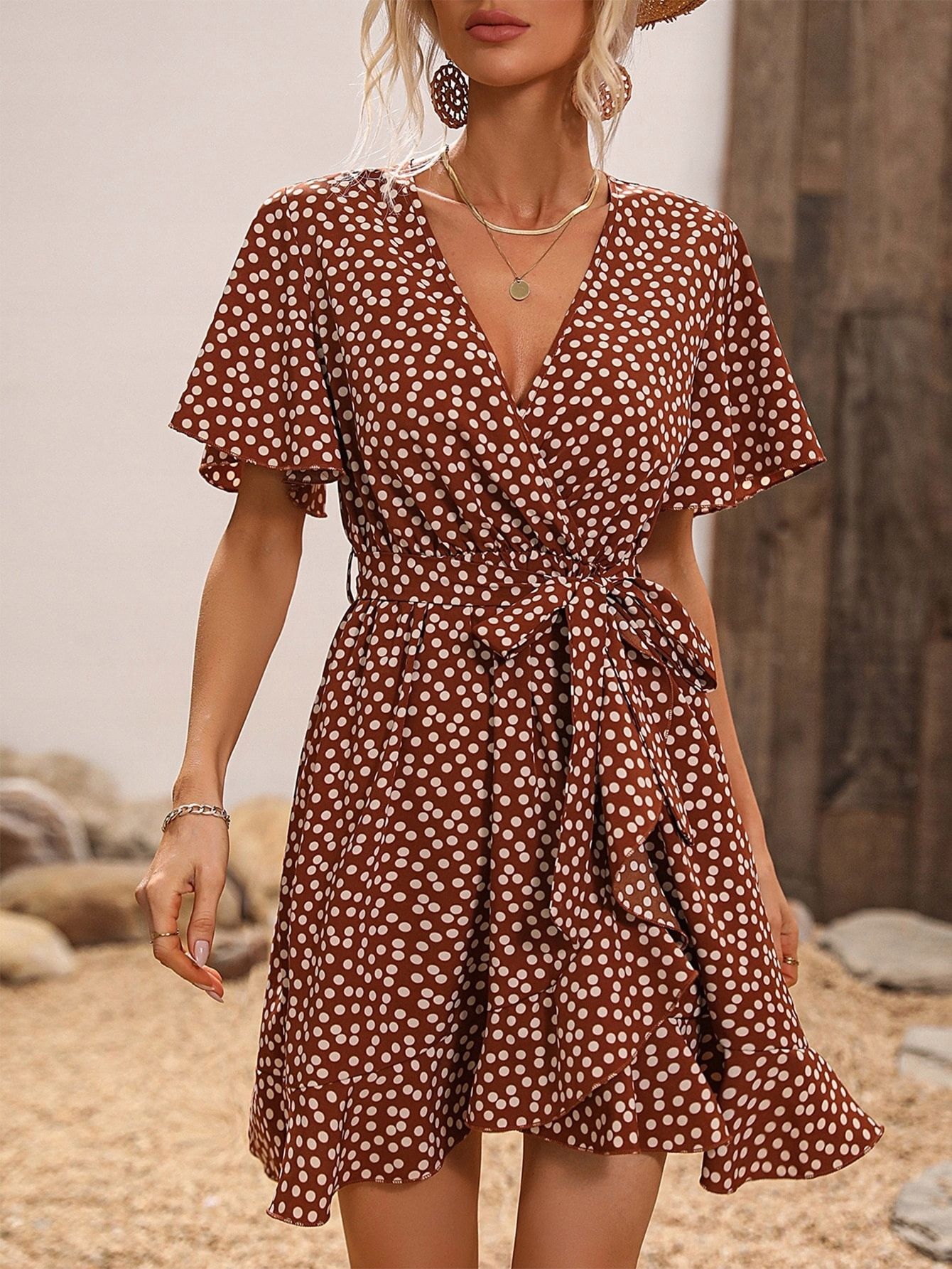 Sukienka W Groszki Z Falbankami Rozkloszowana Mini Casual Shein S 36