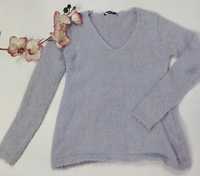 Fioletowy, liliowy sweterek z dekoltem V, rozmiar XS
