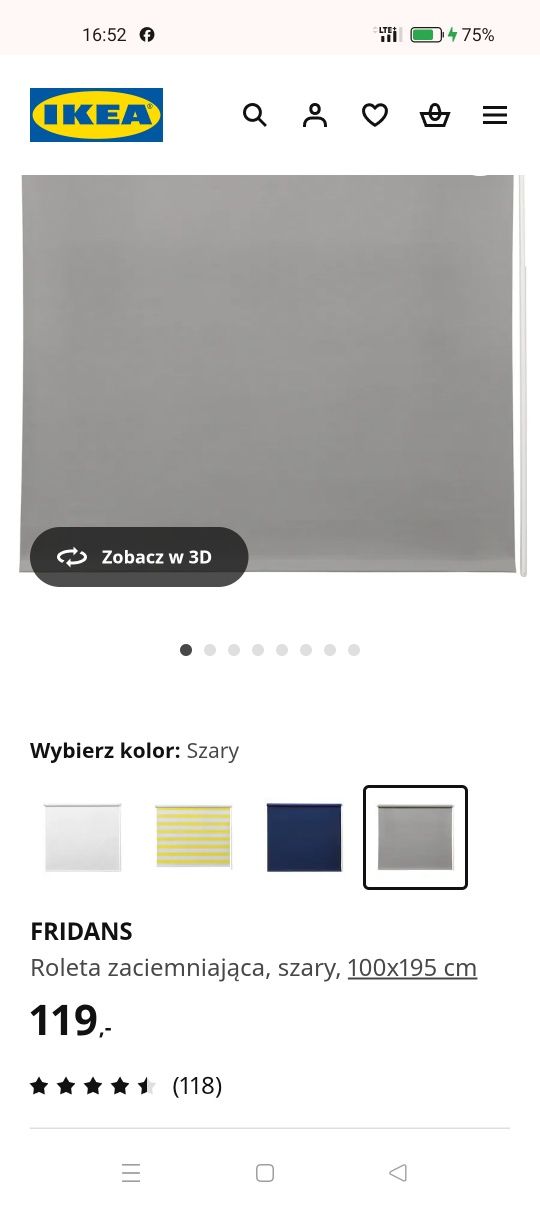 Roleta zaciemniająca IKEA 100X195 SZARA