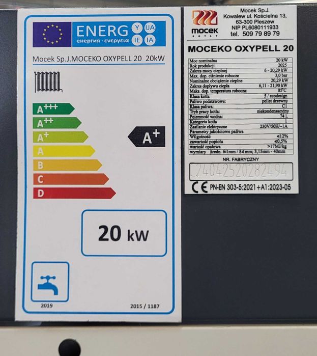 Kocioł na pellet, Drewno Moceko OXYPELL 20kW, piec dotacje OD RĘKI ZUM