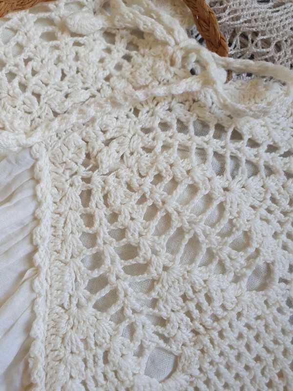 Przepiękna sukienka boho szydełko ecru XL 42/44, wymiary w opisie