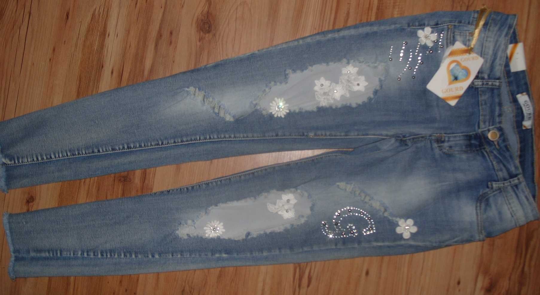 GOURD _ Jeansy cyrkonie ,siatka dziury_ r.30  S/M /L
