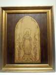 lindo antigo quadro em madeira-pirografia-imagem da Nossa Senhora