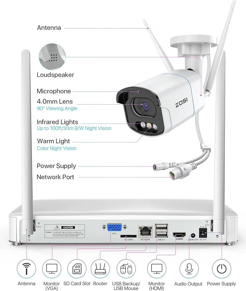 System kamer bezpieczeństwa ZOSI 4MP QHD 2.5K WiFi