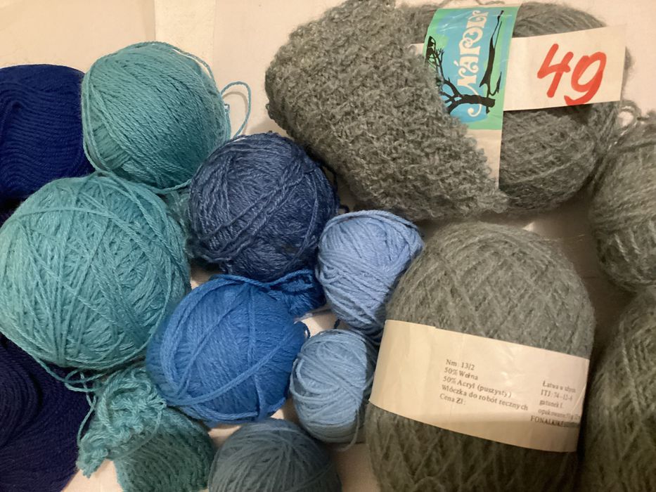 Włóczka szaro-niebiesko-szafirowa Wełna oraz Anilana