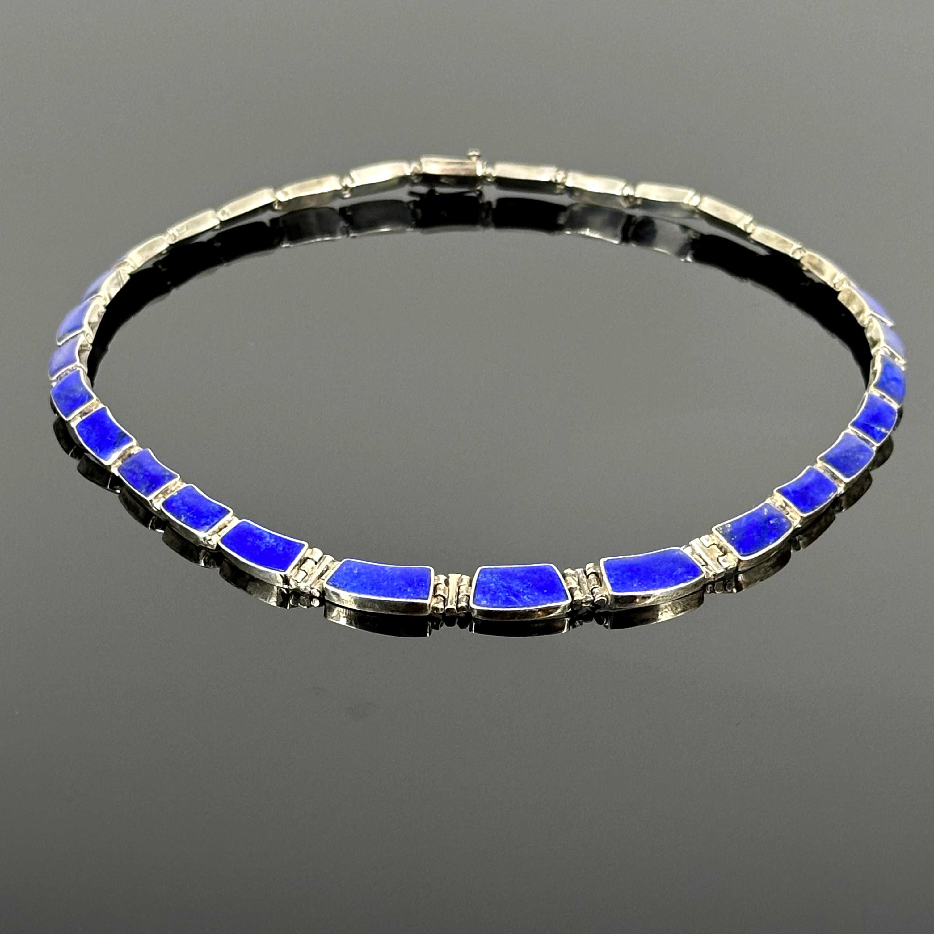 Srebro - Srebrny naszyjnik Art Deco z Lapis Lazuli - próba 925