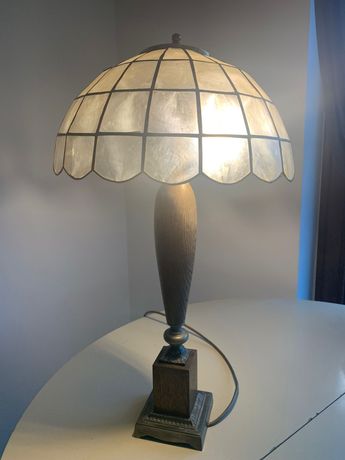 Lampa stołowa, gabinetowa lata 50-te, klosz z masy perłowej, antyk