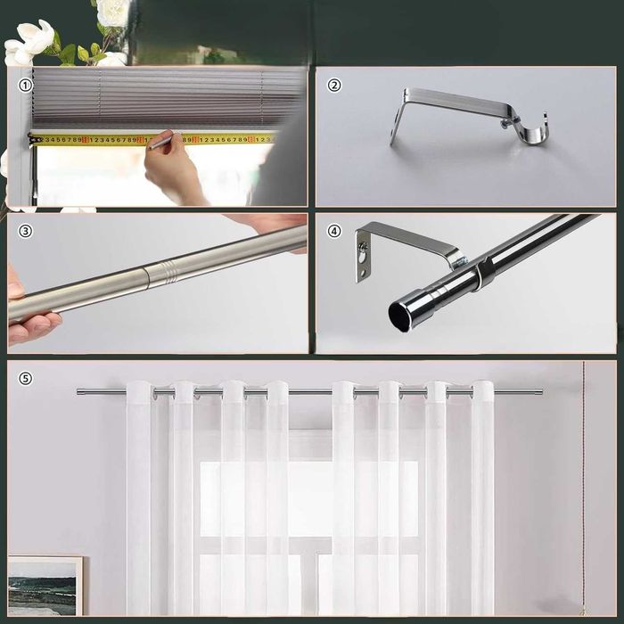 Regulowany karnisz okienny 76-226 cm – metalowy, srebrny