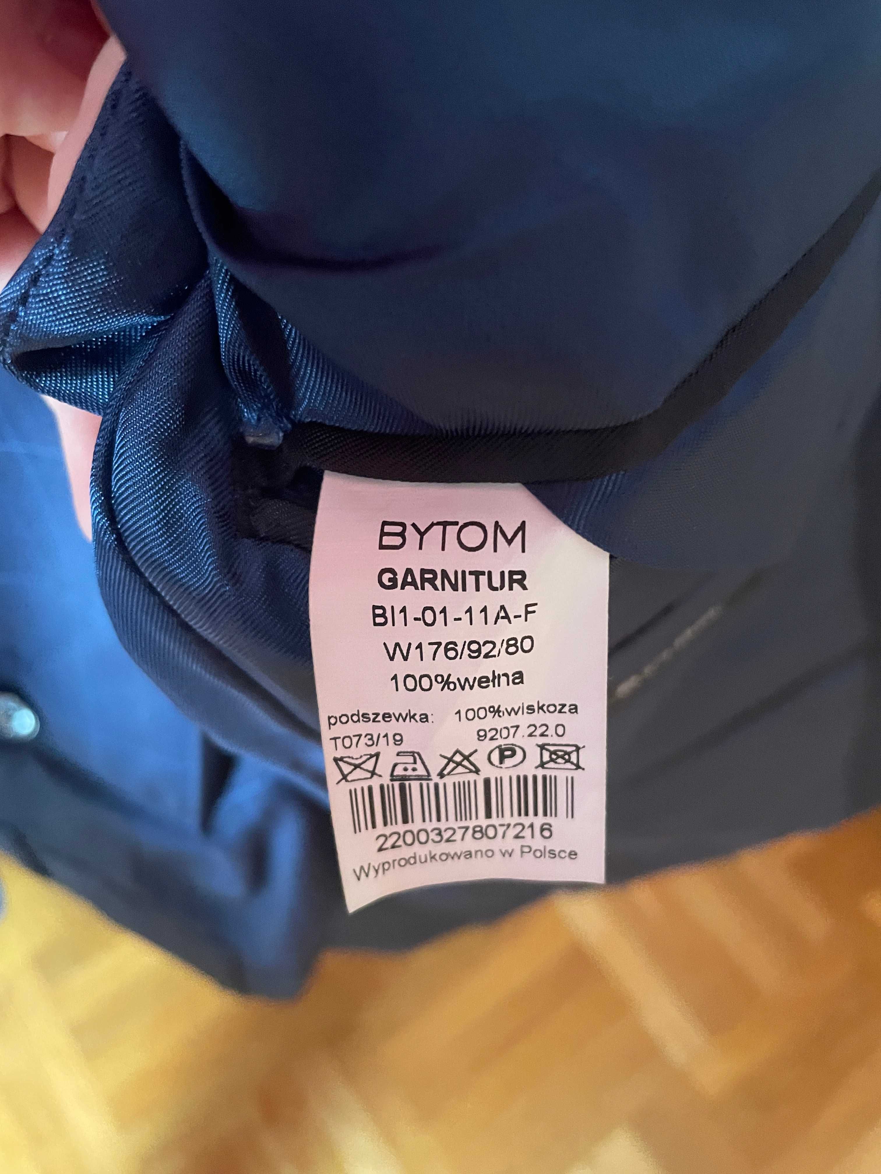 Garnitur na wesele BYTOM, 100% wełna, granatowy w kratkę