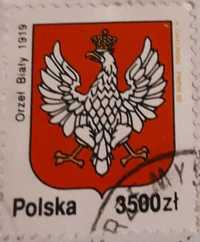 Znaczek pocztowy stemplowany, Polska Orzeł Biały 1919, 1992 rok