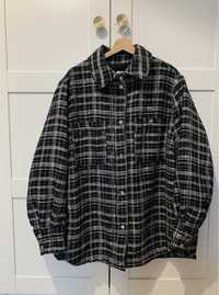 Nowa kurtka koszulowa w kratę, czarno-biała, H&M,XL
