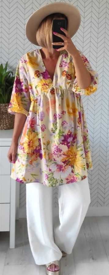 H&M sliczna bawelniana kolorowa tunika sukienka w kwiaty S