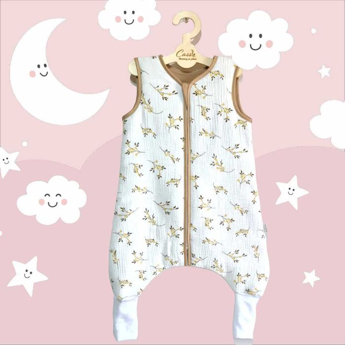 MUŚLINOWY Śpiworek z nogawkami wywijane skarpety