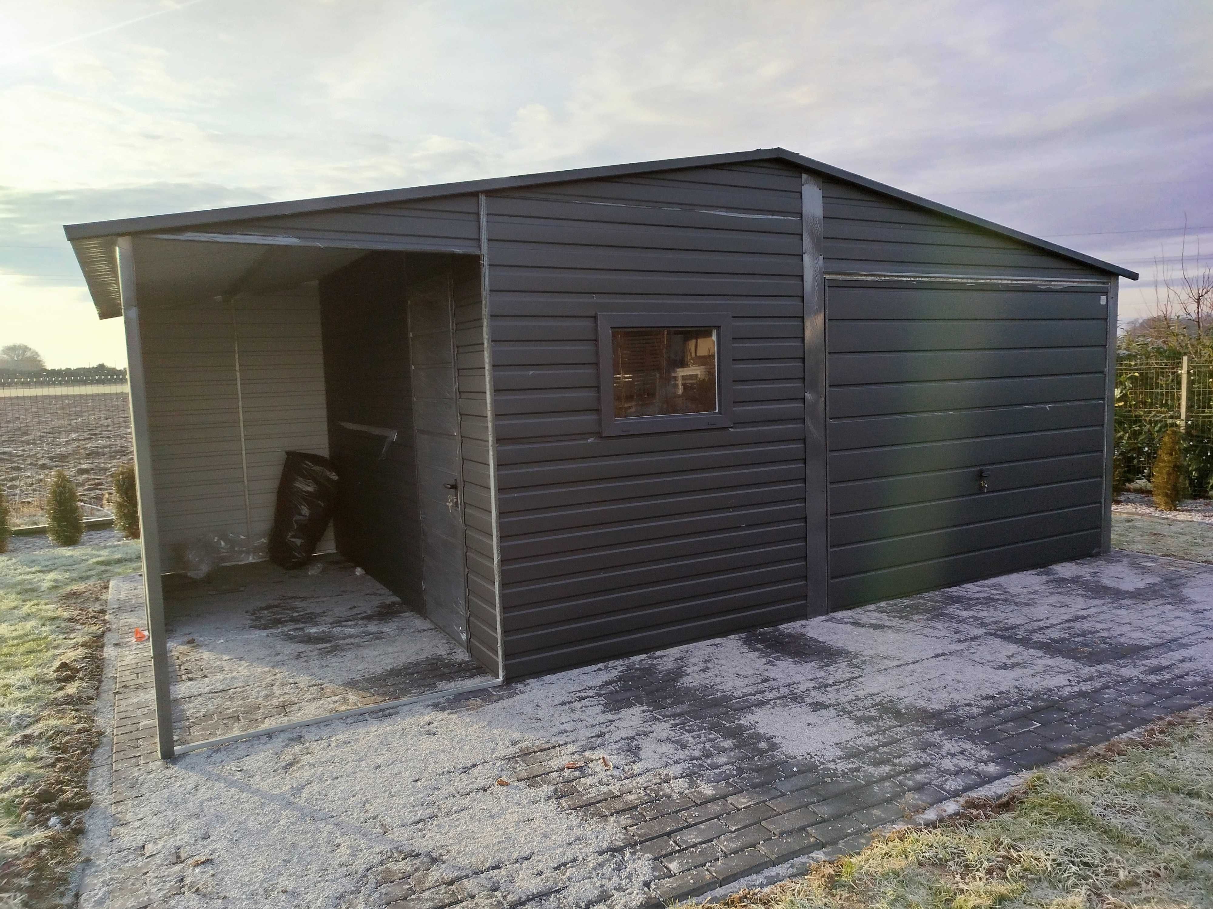 Garaż blaszak jednostanowiskowy + schowek blaszany 5x6 - kolory, wzory