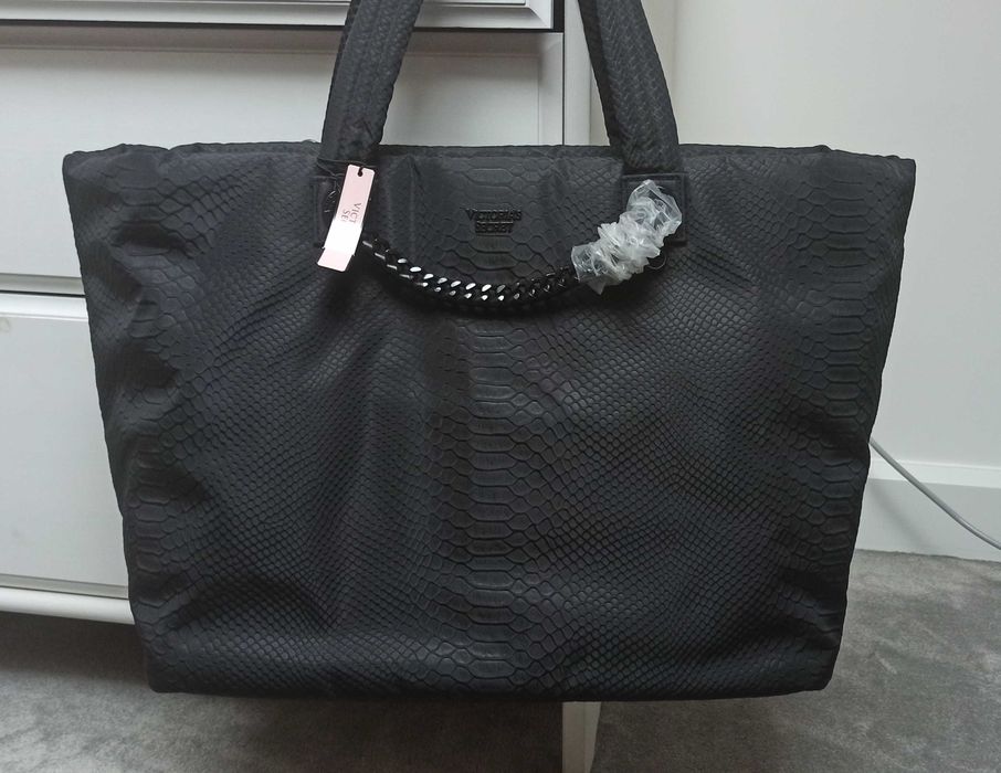 Victoria's Secret shopper tote bag nylon torba czarna wąż węża nowa