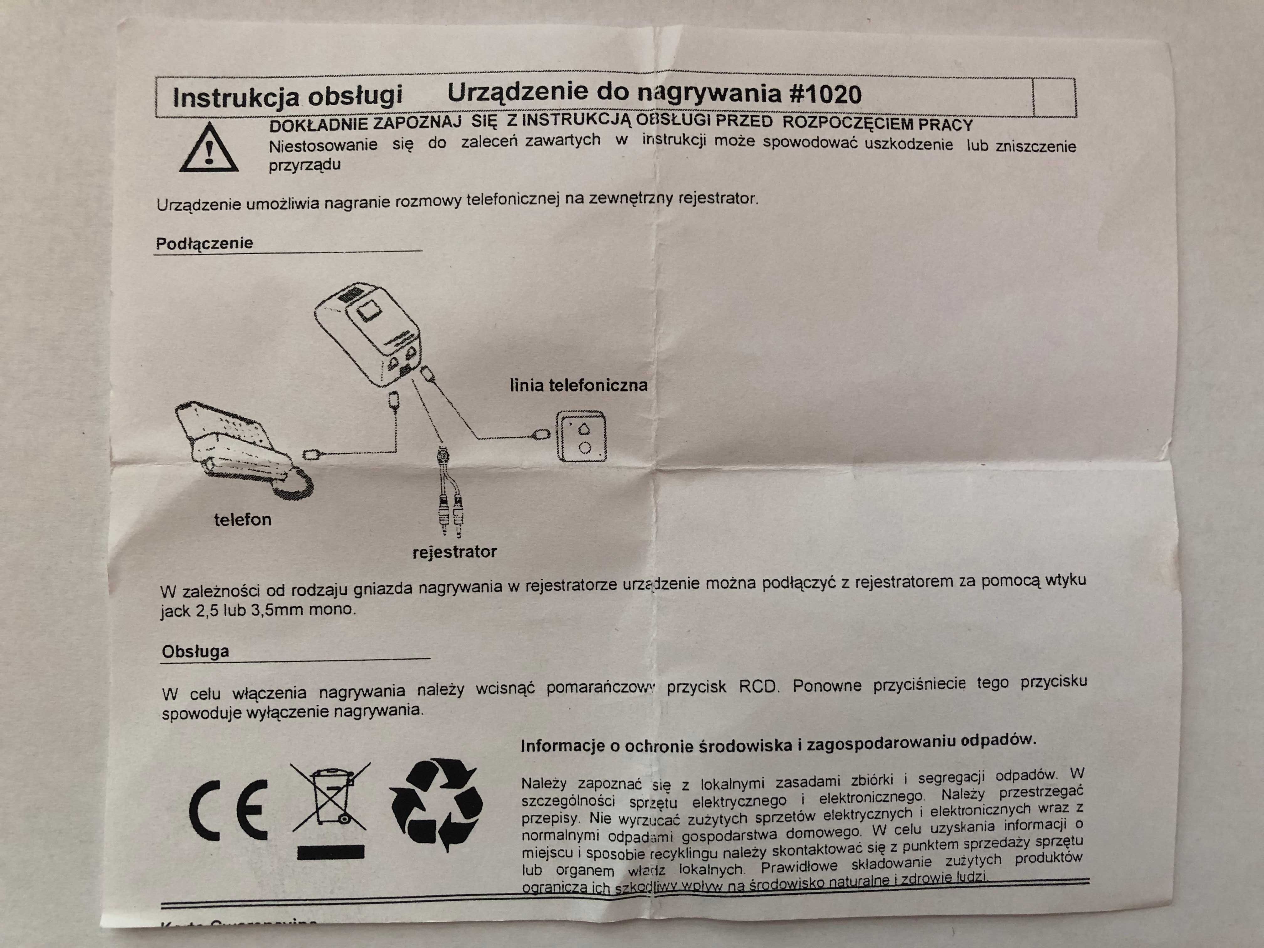 Urządzenie do nagrywania rozmów z telefonu stacjonarnego