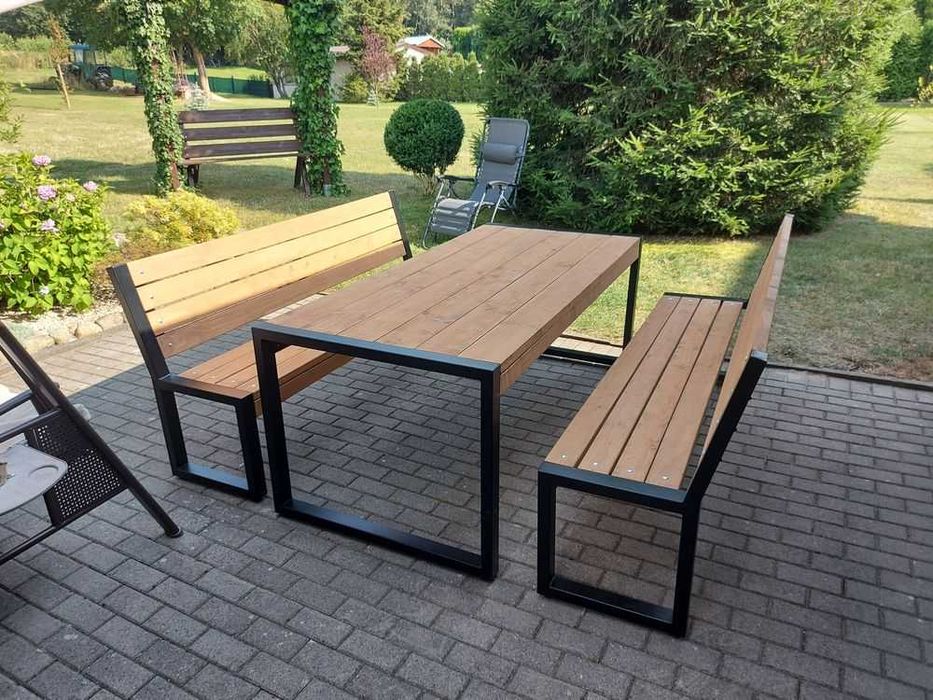 Stół dwie ławki LOFT meble ogrodowe tarasowe CEFRYFIKAT NA PLAC ZABAW