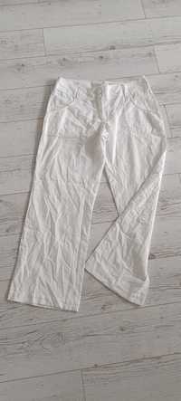 M białe lniane spodnie damskie H&M
