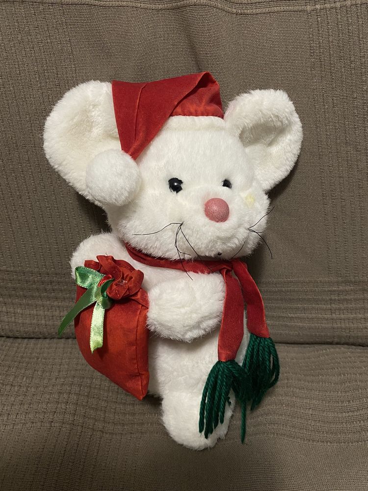 Maskotka biała myszka Święty Mikołaj 25 cm