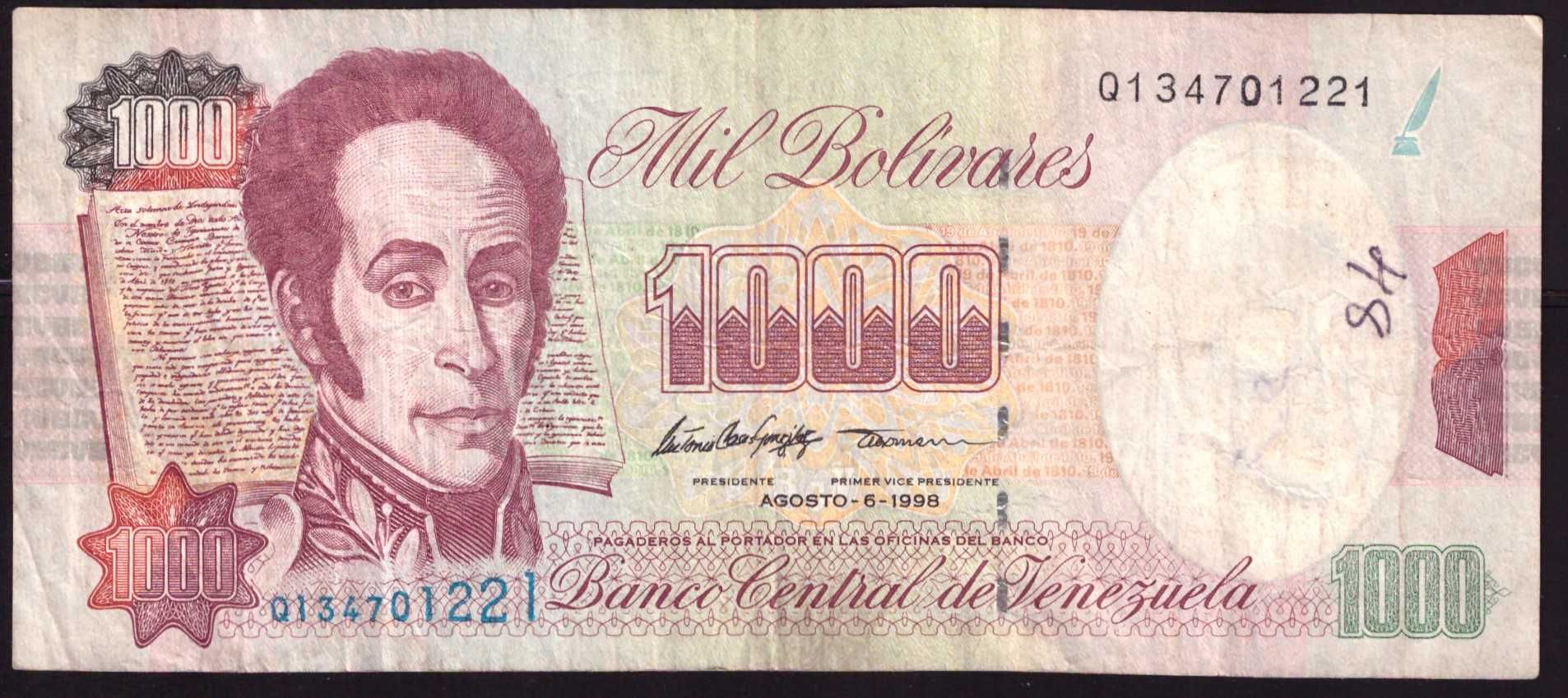 Wenezuela, banknot 1000 boliwarów 1998 - st. -3