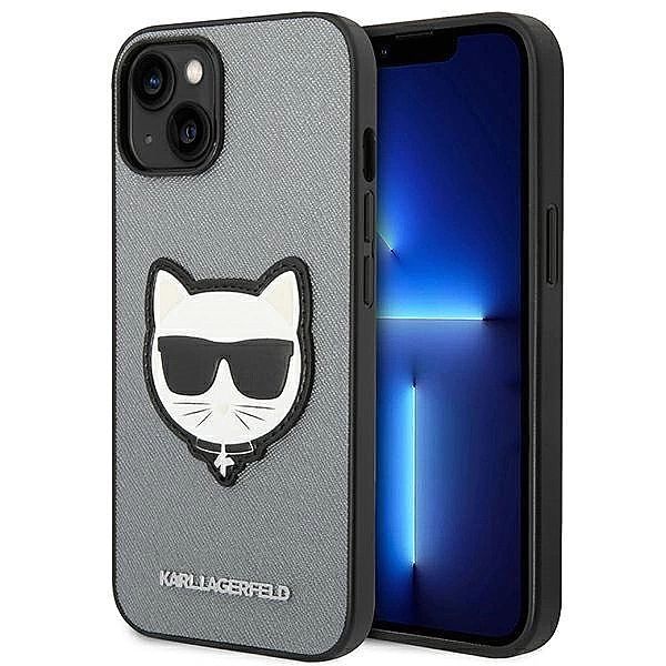 Etui Karl Lagerfeld Saffiano Choupette Head Patch na iPhone 14 - srebr