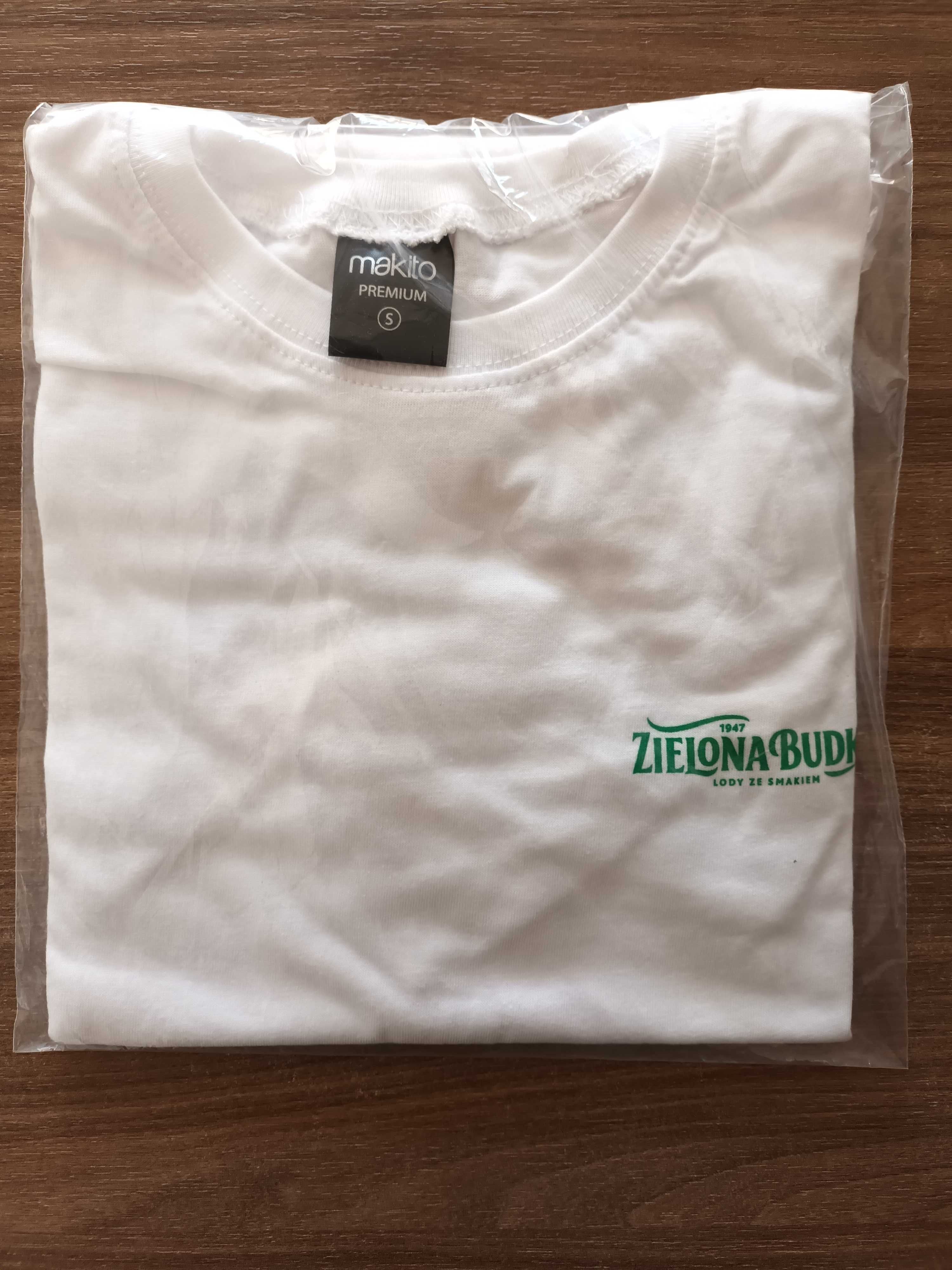 Koszulka t-shirt biała, nadruk zielona budka NOWA